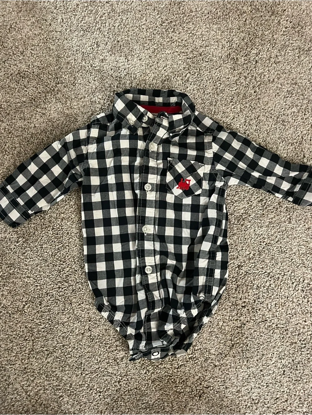 Carters Black & White Buffalo Plaid Button-Up with snap closure Baby Bodysuit 3M